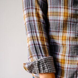 CP Shades Plaid Flannel Button Down Shirt with Ruffle